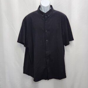 Runcati Button Down Shirt Mens XXL 2XL Black Short Sleeve Cotton Linen AA12X